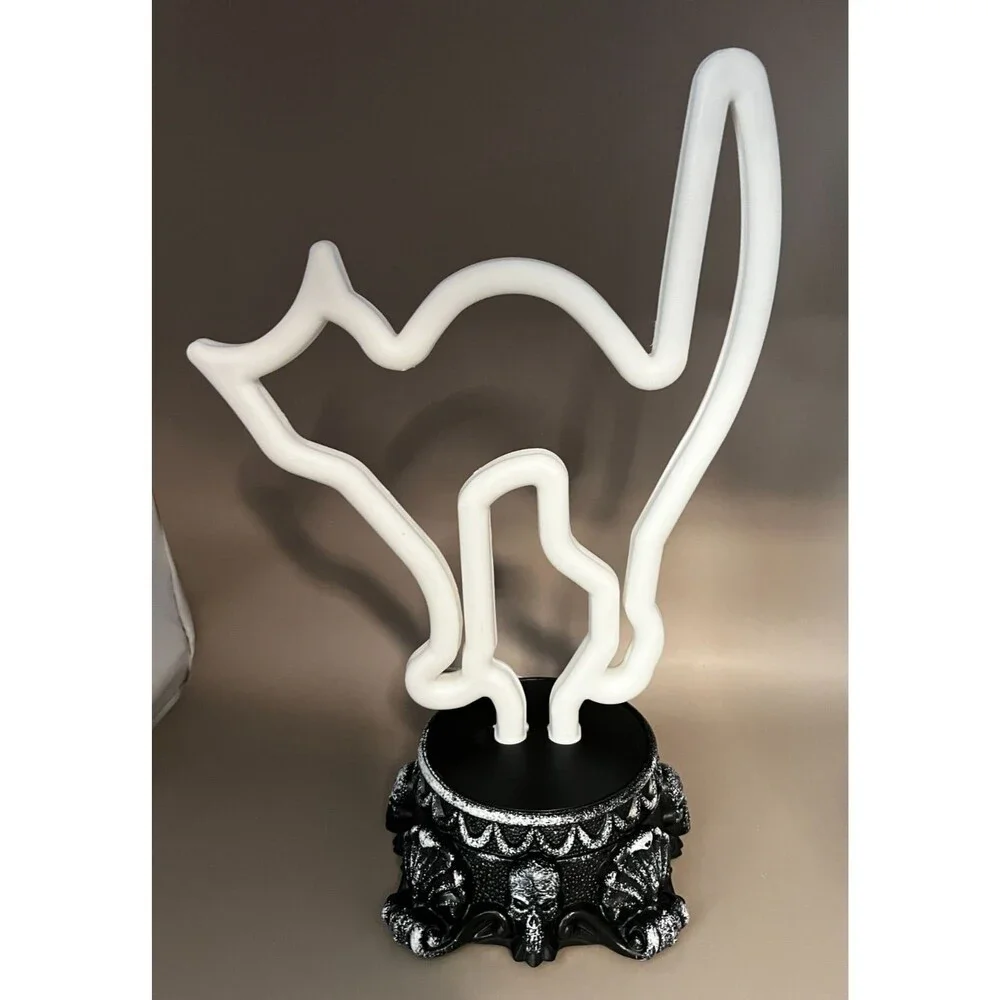 Halloween Spooky Cat Neon Lamp Desk Light Green Battery Operated Party Decor EUC